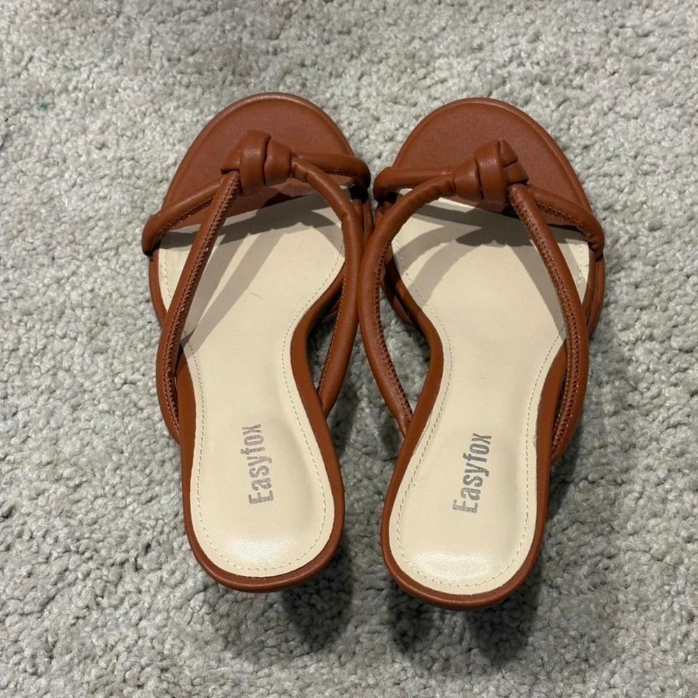 Brown Kitten Heels Women's Size 8.5 Knot Straps Formal Wear - Picture 2 of 7